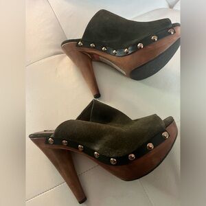 Cute suede, Steve Madden wooden heels.